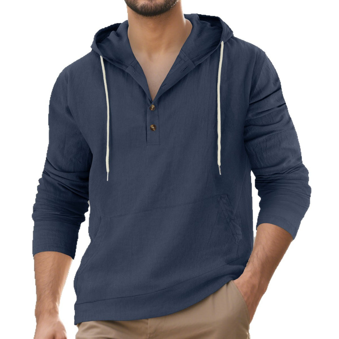 Herren Leichter Kapuzen-Henley aus Baumwoll-Leinen mit Kängurutasche Shop Nory