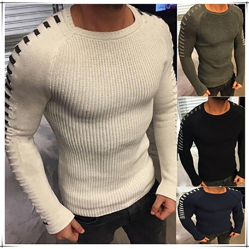 Herren Figurbetonter Rippstrick-Pullover mit Kontraststreifen an den Ärmeln Shop Nory