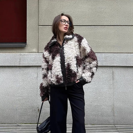 Damen Kurzblouson aus lockigem Bouclé‑Fauxfur mit Lederoptik‑Besatz Shop Nory