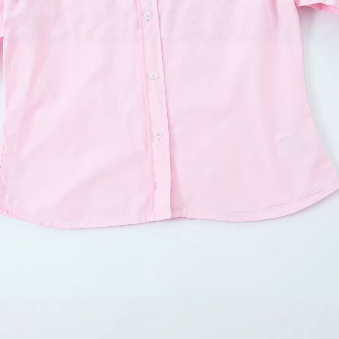 Damen Legere Baumwollbluse mit kastiger Kurzform und klassischem Hemdkragen Shop Nory
