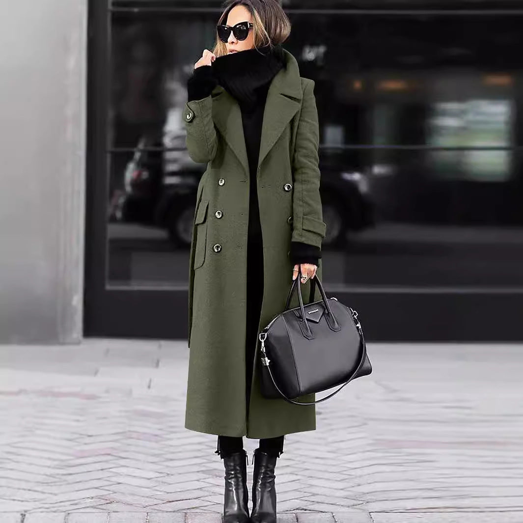 Damen Langmantel Doppelreihig Wollmix mit weitem Revers und Pattentaschen Shop Nory