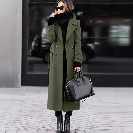 Damen Langmantel Doppelreihig Wollmix mit weitem Revers und Pattentaschen Shop Nory
