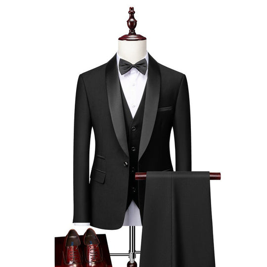 Herren nan dreiteiliges Smoking-Set mit Schalkragen, taillierter Weste und schlanker Passform