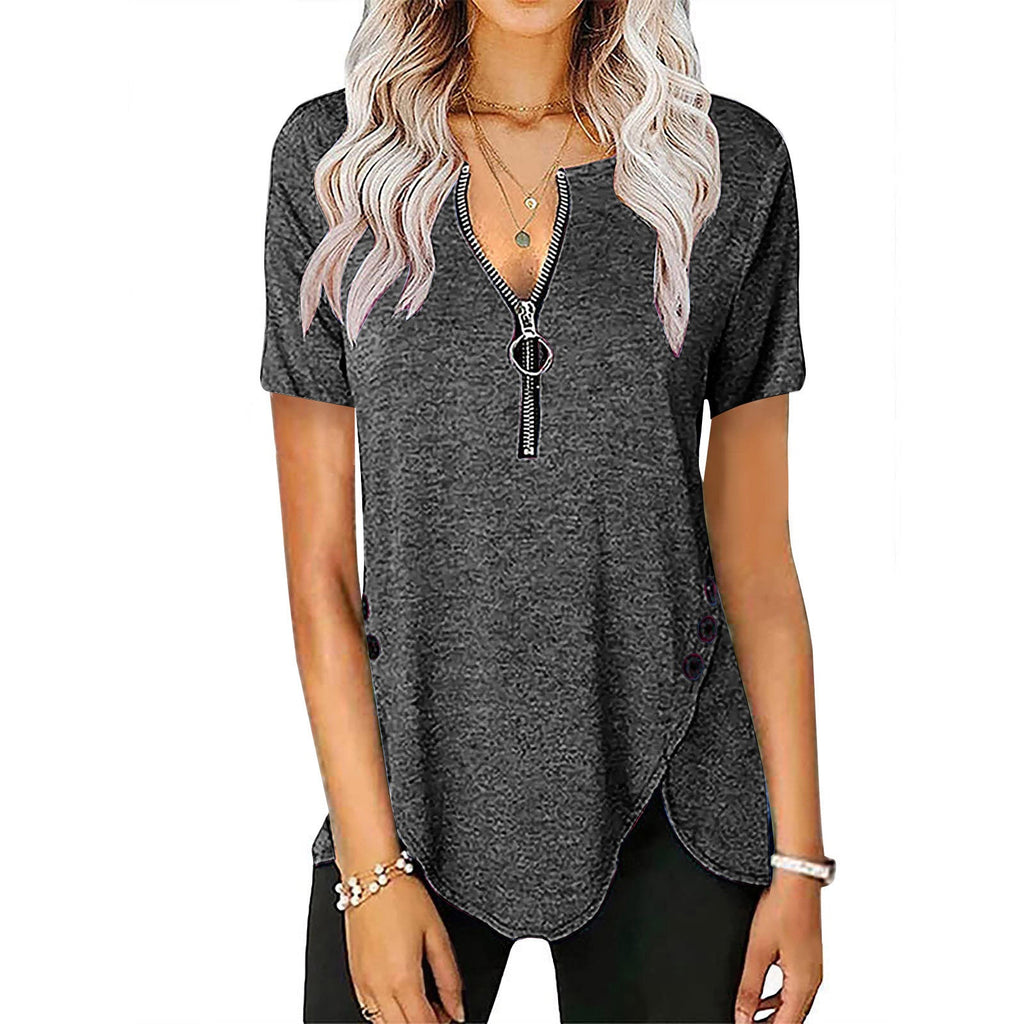 Damen Kurzarmshirt mit asymmetrischem Saum und Reißverschluss