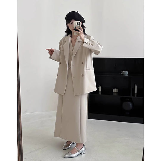 Damen Oversize-Sakko mit kastiger Weste und knöchellangem Midirock Shop Nory