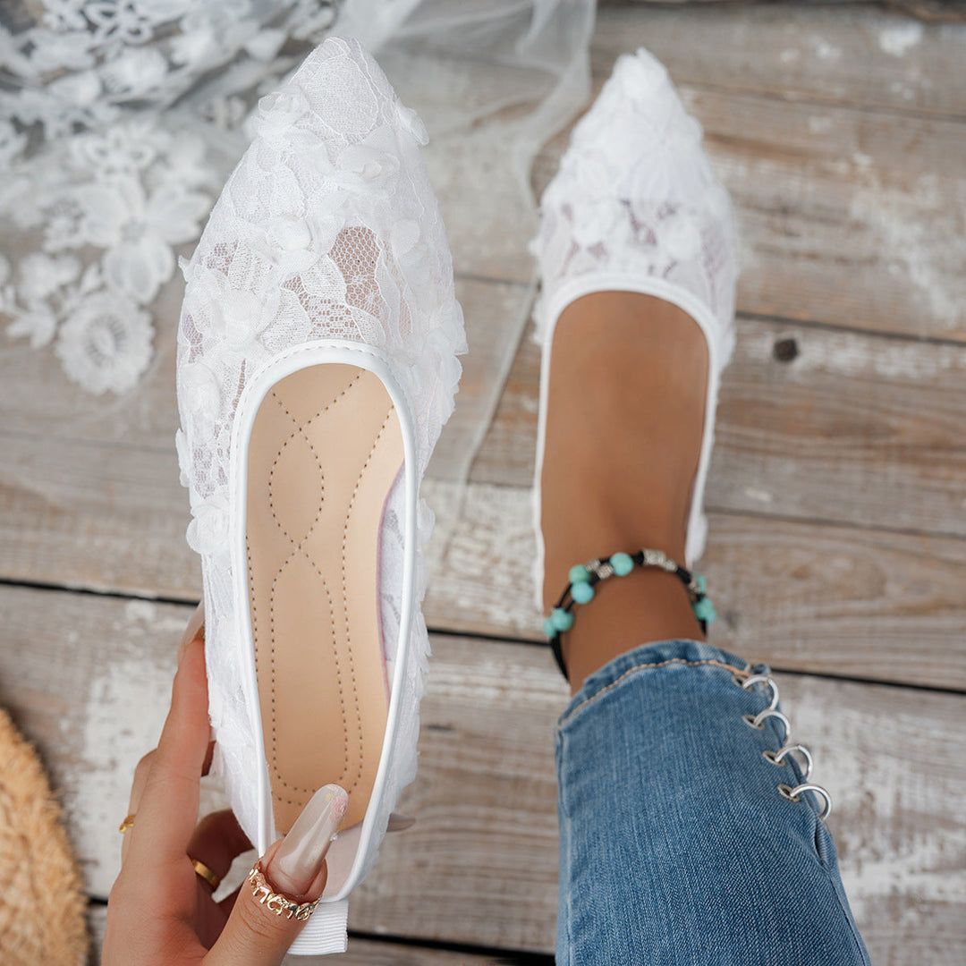 Damen elegante spitze Ballerinas mit floralen Akzenten
