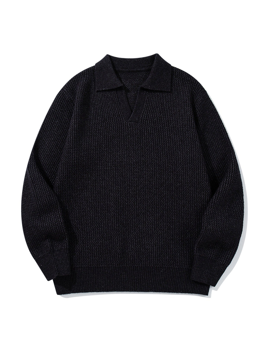 Herren Grobgestrickter Polokragen-Pullover mit V‑Ausschnitt und Rippenbündchen Shop Nory