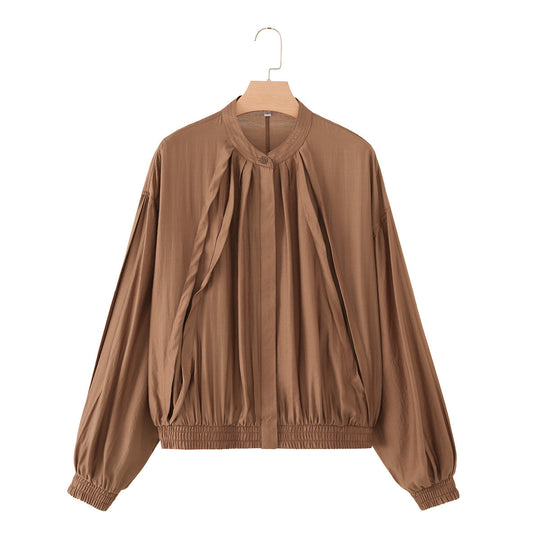 Damen leichte Blouson‑Jacke mit Faltenfront, Stehkragen und Gummizugsaum Shop Nory