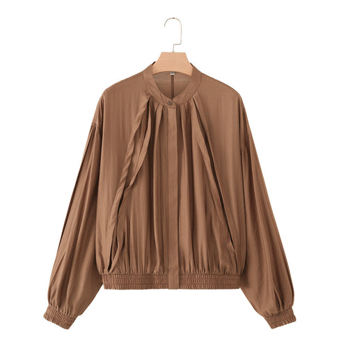 Damen leichte Blouson‑Jacke mit Faltenfront, Stehkragen und Gummizugsaum Shop Nory