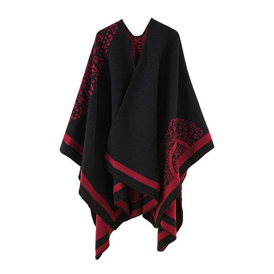 Damen Oversize Strickponcho mit grafischem Jacquardmuster Shop Nory
