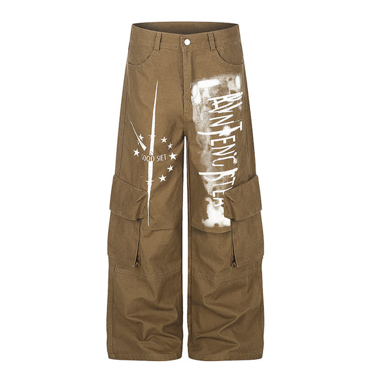 Damen weite Cargo‑Culotte‑Hose mit Graffiti‑Print und großen Klappentaschen Shop Nory