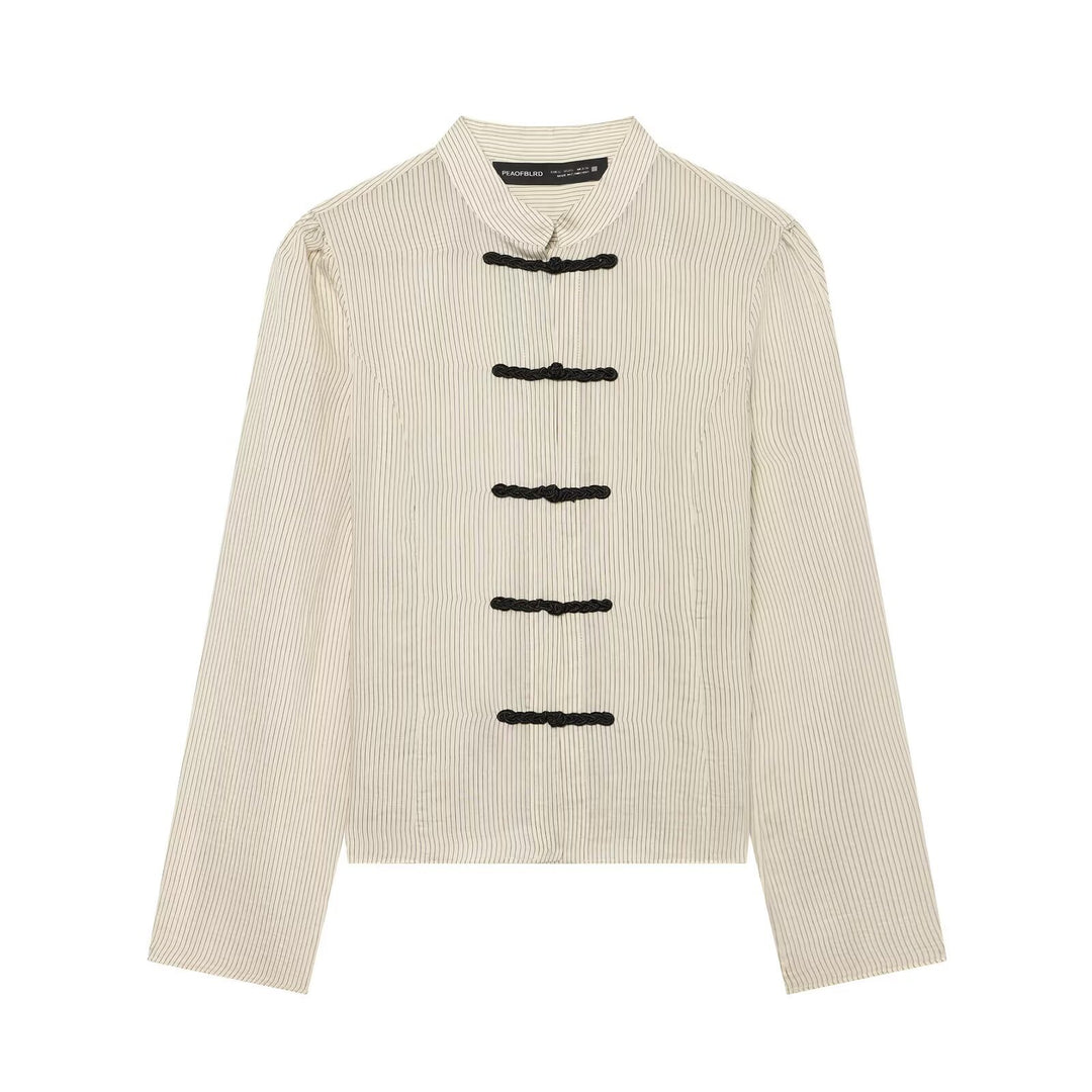 Damen Kurzjacke mit Stehkragen, chinesischen Kordelverschlüssen und Nadelstreifen Shop Nory