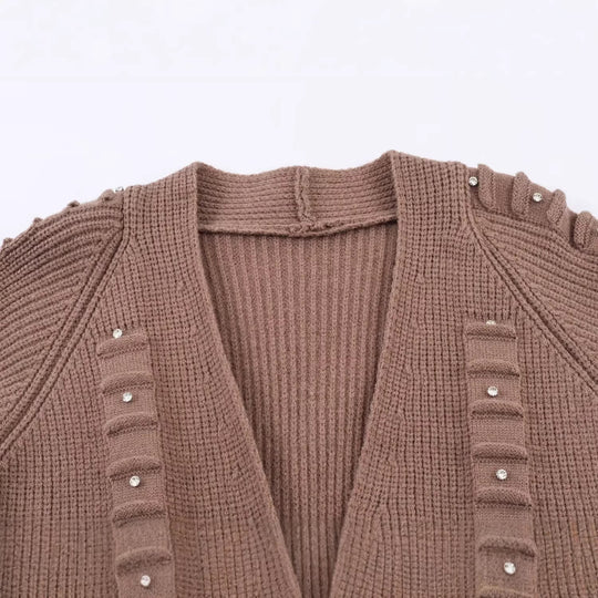 Damen Longline Strickcardigan mit Perlen- und Rüschendetail offene Front Shop Nory