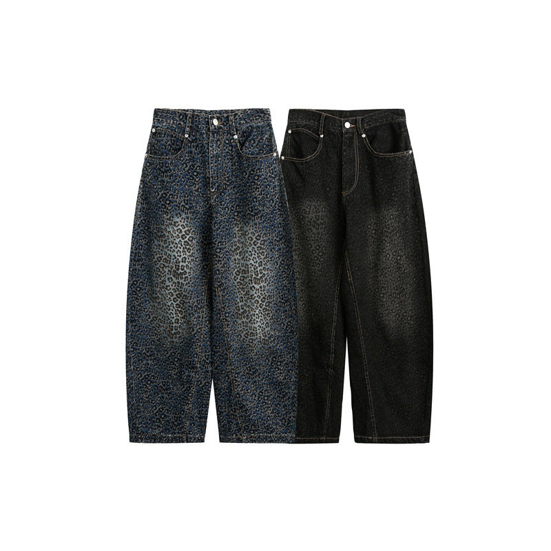 Damen Kurzgeschnittene Weite Jeans mit hoher Taille und Leopardenmuster Shop Nory