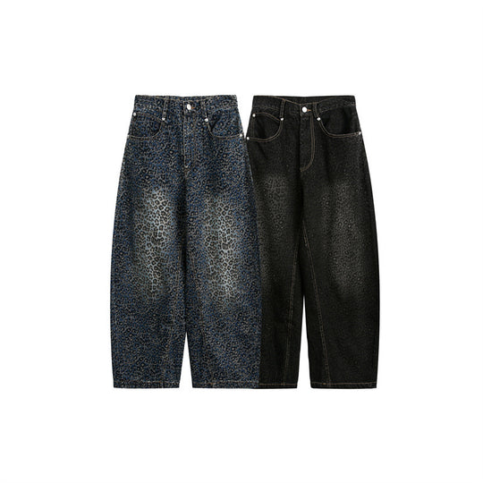 Damen Kurzgeschnittene Weite Jeans mit hoher Taille und Leopardenmuster Shop Nory