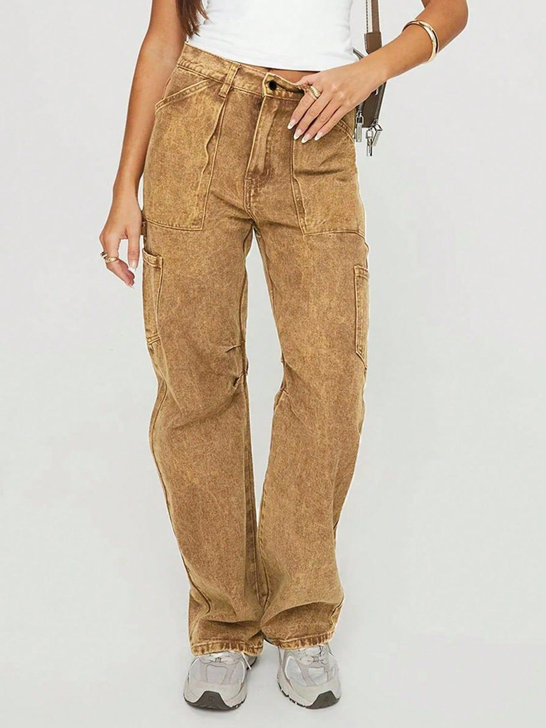 Damen lockere Utility-Cargo-Jeans mit geradem Bein und aufgesetzten Taschen Shop Nory