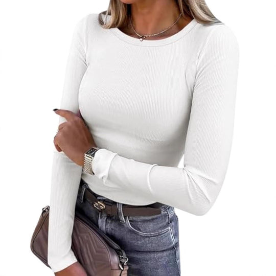 Damen Schmalgeschnittenes Ripp-Longsleeve mit Rundhalsausschnitt und Stretch-Baumwollmix Shop Nory