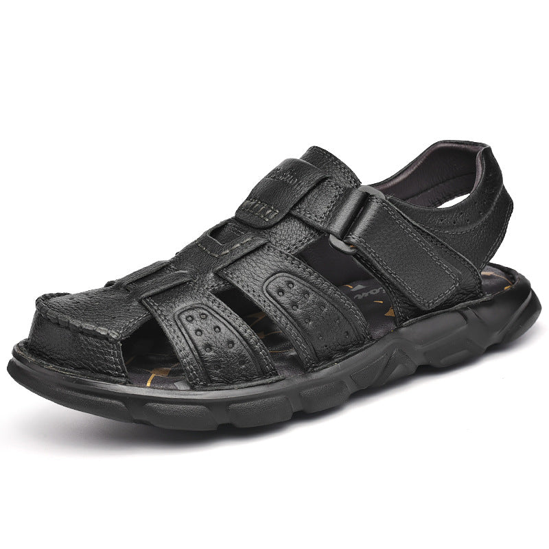 Herren Ledersandalen mit verstellbarem Klettverschluss und rutschfester Sohle