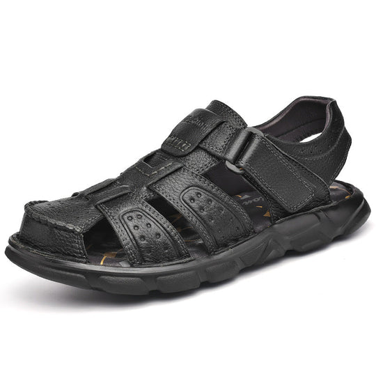 Herren Ledersandalen mit verstellbarem Klettverschluss und rutschfester Sohle