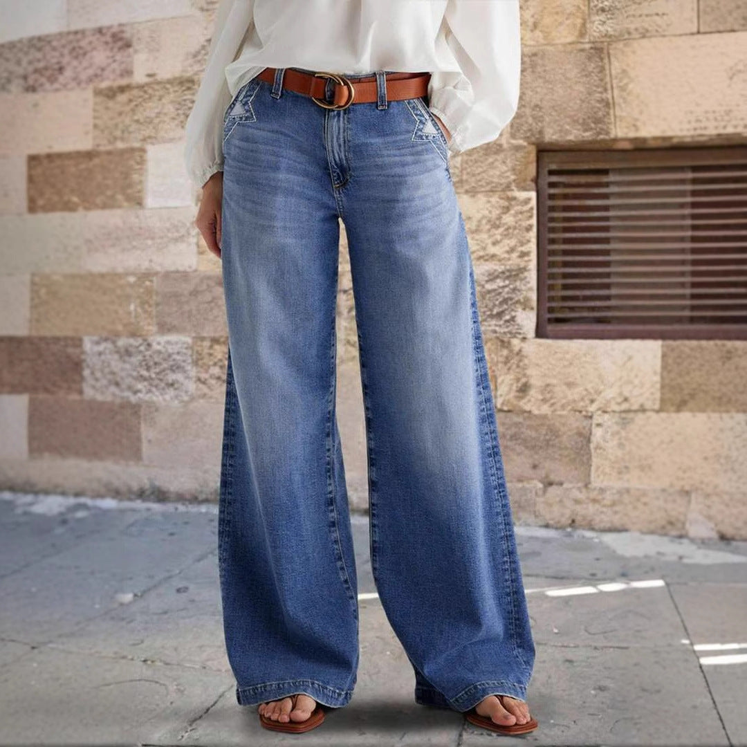 Damen Weite Jeans im Boho-Stil mit hohem Bund und komfortablem Schnitt
