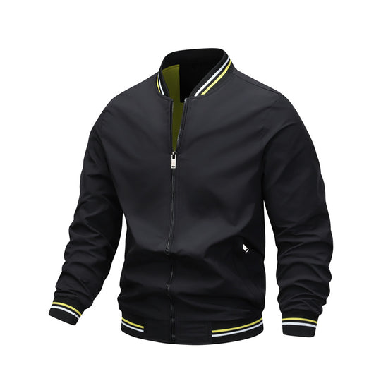 Herren Leichter Bomberblouson aus technischem Nylon mit gestreiften Rippbündchen und kontrastiertem Innenfutter Shop Nory