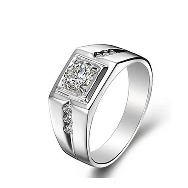 Herren eleganter Ring mit quadratischem Zirkonia und filigranen Akzenten Shop Nory