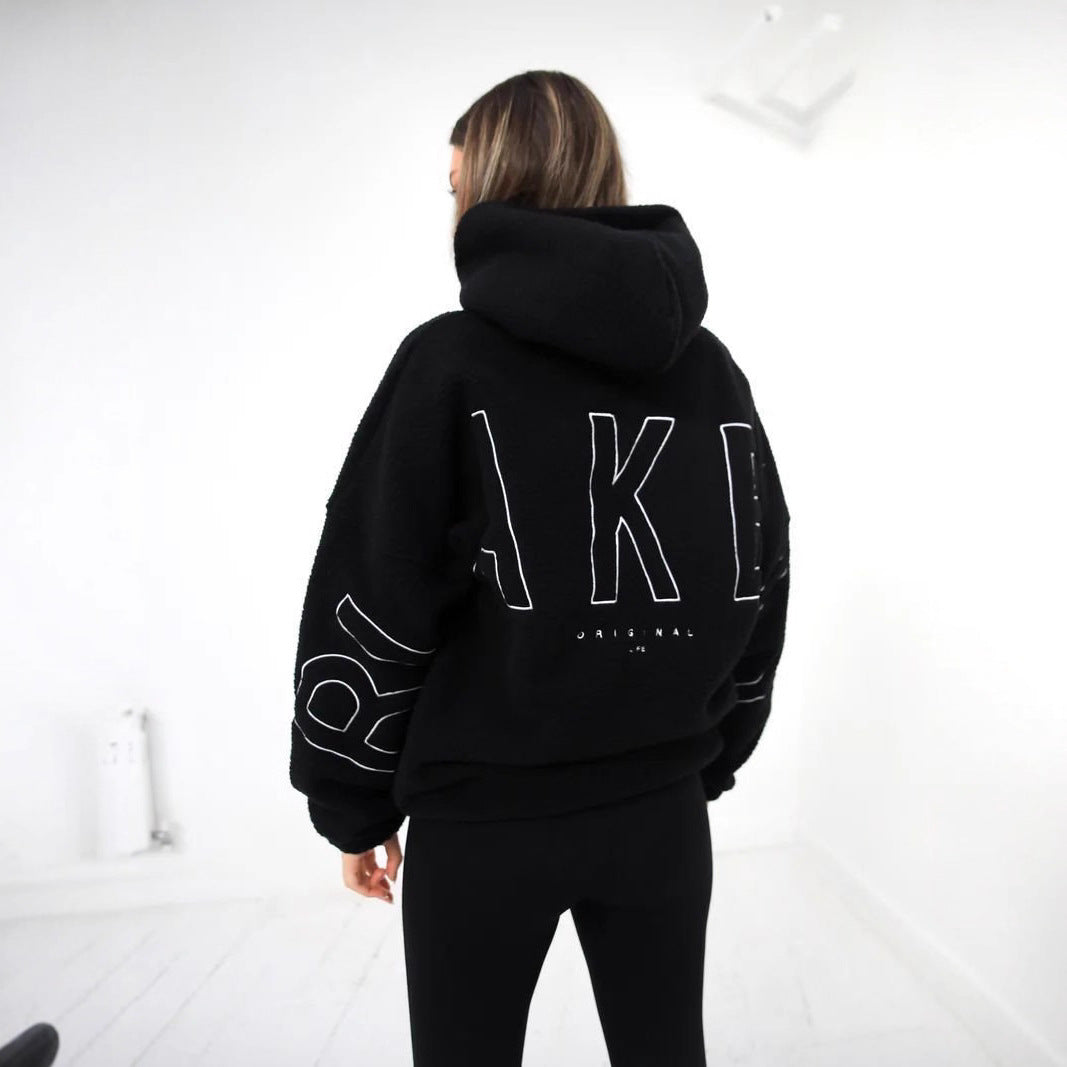 Damen Oversize Teddy-Fleece-Hoodie mit Logostickerei Shop Nory