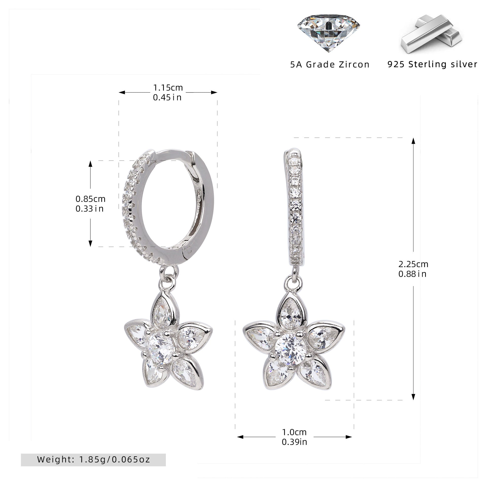 Damen Ohrringe mit elegantem Blumendesign aus hochwertigem 925 Sterling Silber Shop Nory