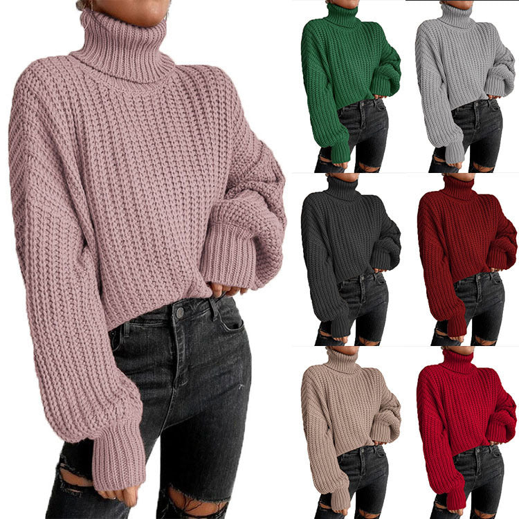 Damen nan grober Rollkragenpullover mit Oversize-Ärmeln und gerippten Bündchen Shop Nory