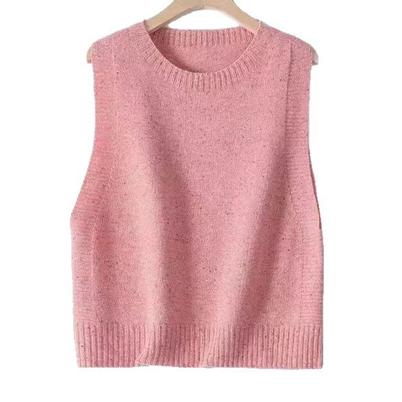 Damen Gestrickte Oversize-Ärmellose Weste mit Rundhalsausschnitt und Rippbündchen Shop Nory