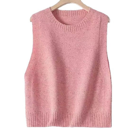 Damen Gestrickte Oversize-Ärmellose Weste mit Rundhalsausschnitt und Rippbündchen Shop Nory