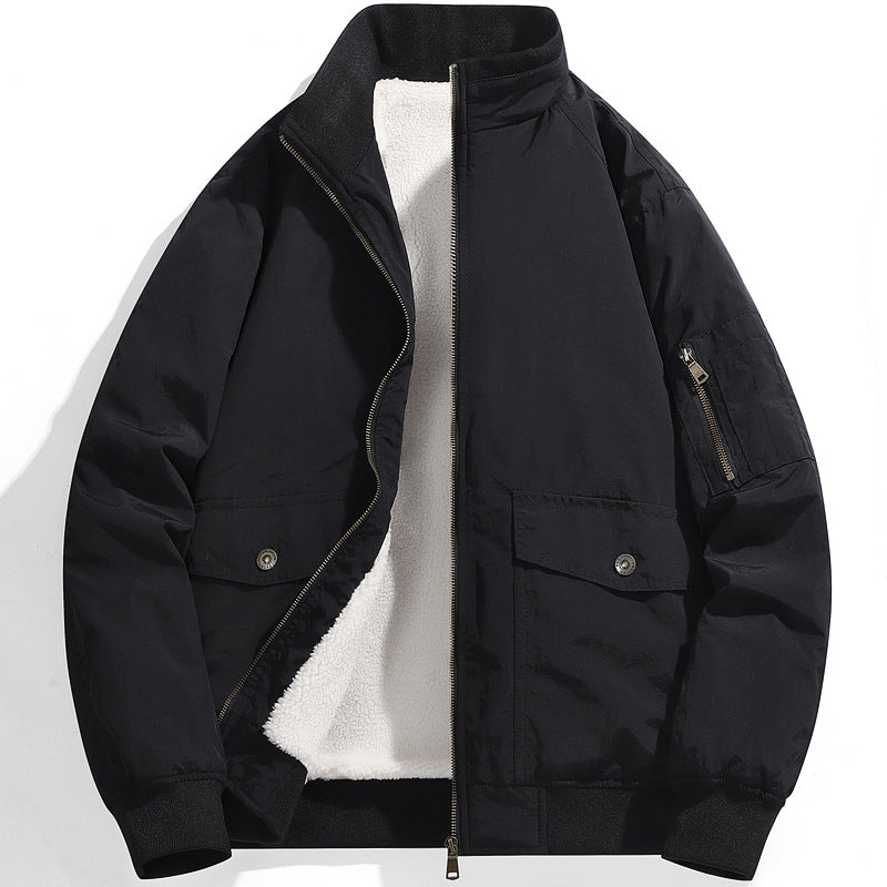 Herren Utility-Fliegerjacke mit Teddyfutter, Stehkragen und Ärmel-Tasche Shop Nory