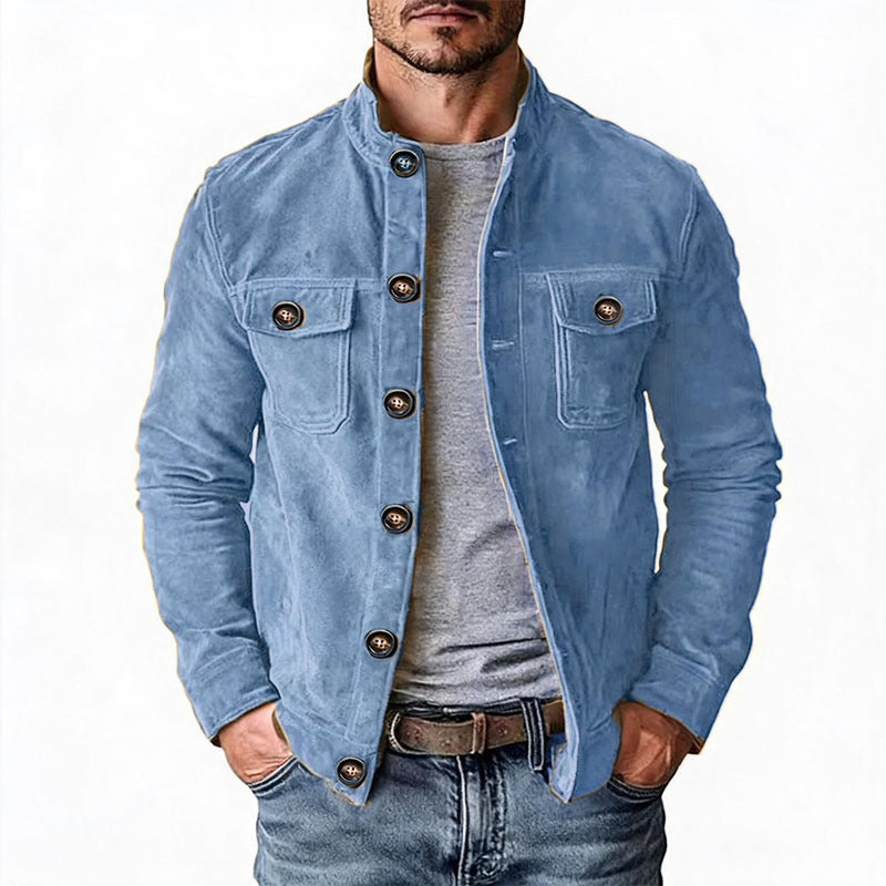 Herren nan robuste Wildlederjacke mit Stehkragen und Knopfverschluss