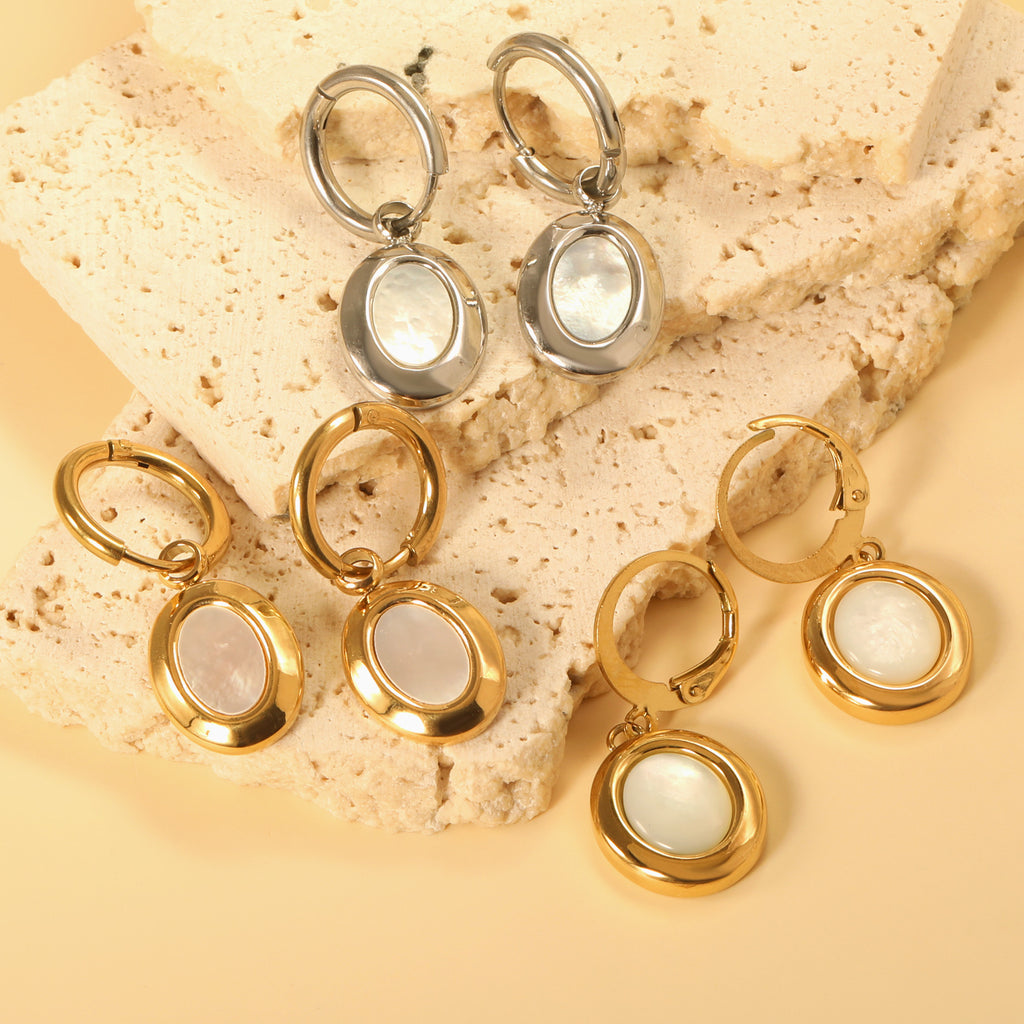 Damen Hängende Ohrringe mit stilvollen, runden Anhängern aus hochwertigem Gold Shop Nory