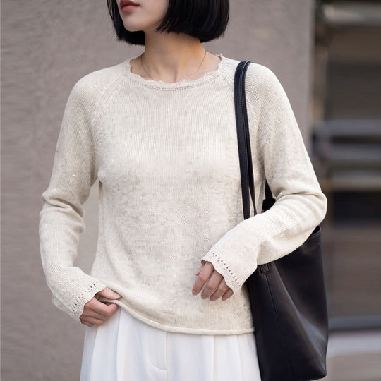 Damen leichter Feinstrickpullover mit dezenter Glitzeroptik und Raglanärmeln Shop Nory