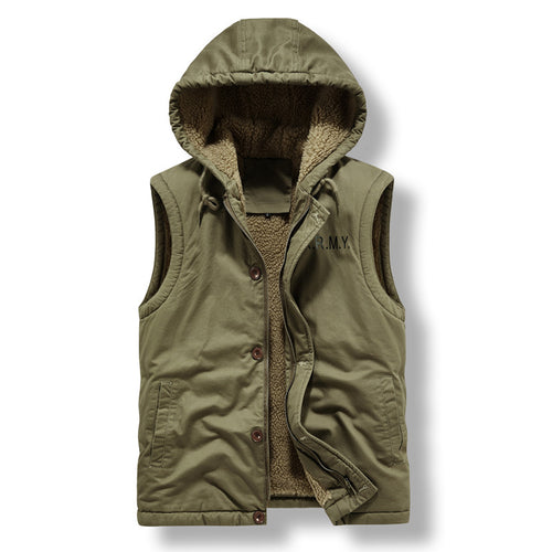 Herren Ärmellose Canvas‑Weste mit Teddyfleece‑Futter, Kapuze und Zweiwege‑Reißverschluss Shop Nory