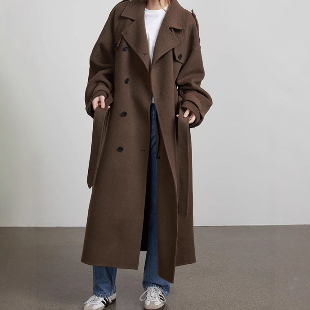 Damen Langer Wollmix-Mantel mit breitem Revers, Epauletten und verstellbaren Ärmelriegeln Shop Nory