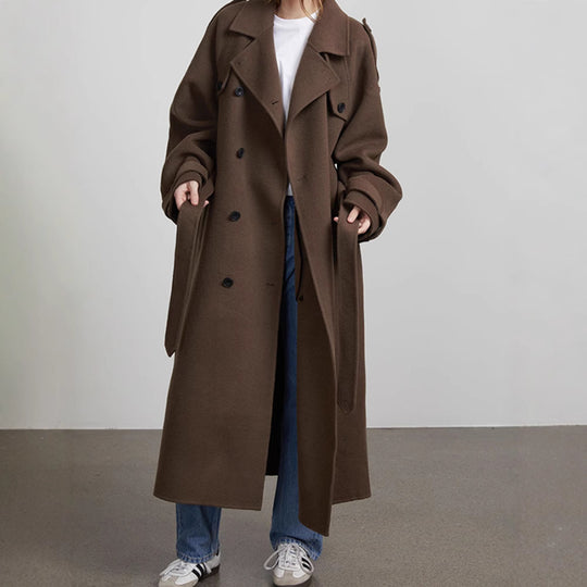 Damen Langer Wollmix-Mantel mit breitem Revers, Epauletten und verstellbaren Ärmelriegeln Shop Nory