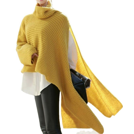 Damen Asymmetrischer Rollkragen-Poncho mit seitlichem Cape-Detail Shop Nory