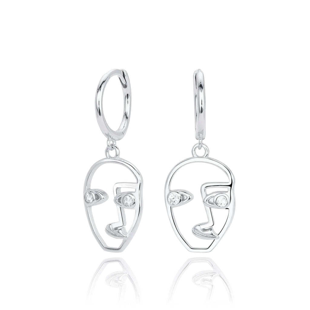 Damen Ohrringe im modernen Gesichtsdesign aus hochwertigem 925 Sterling Silber Shop Nory