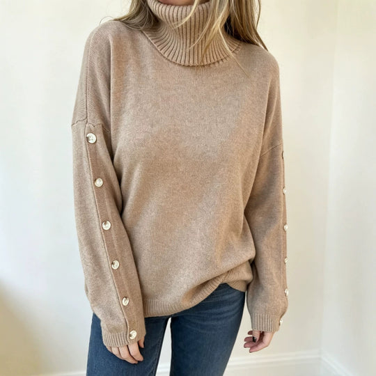 Damen Oversized Rollkragenpullover mit Ärmel-Knopfleiste Shop Nory