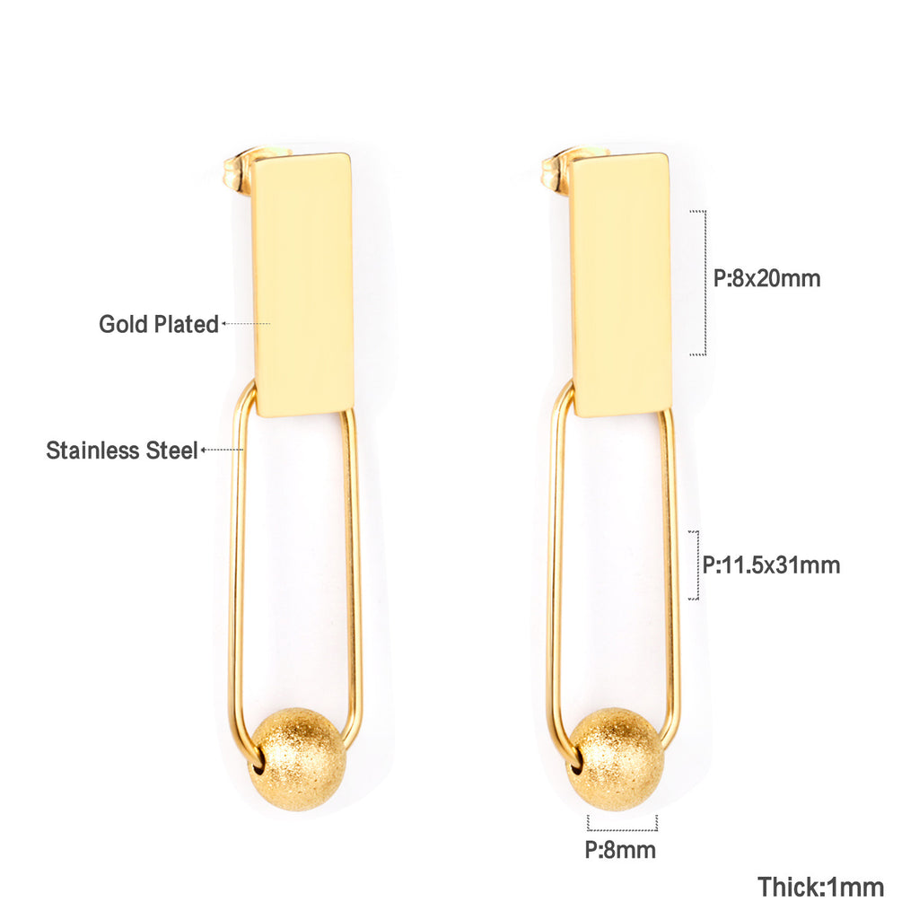 Damen Ohrringe mit elegantem, doppellagigem Rechteckdesign aus Edelstahl und goldplattierter Oberfläche Shop Nory