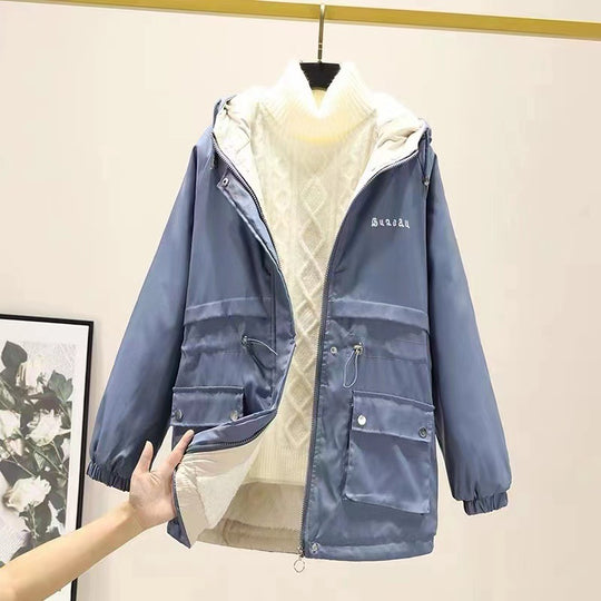 Damen gefütterte Parka-Jacke mit Kapuze und verstellbarem Taillenzug Shop Nory
