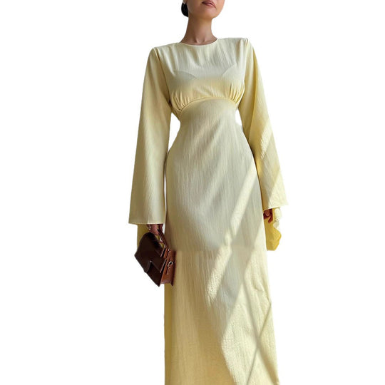 Damen Maxikleid mit ausgestellten Trompetenärmeln und taillierter Empire-Silhouette Shop Nory