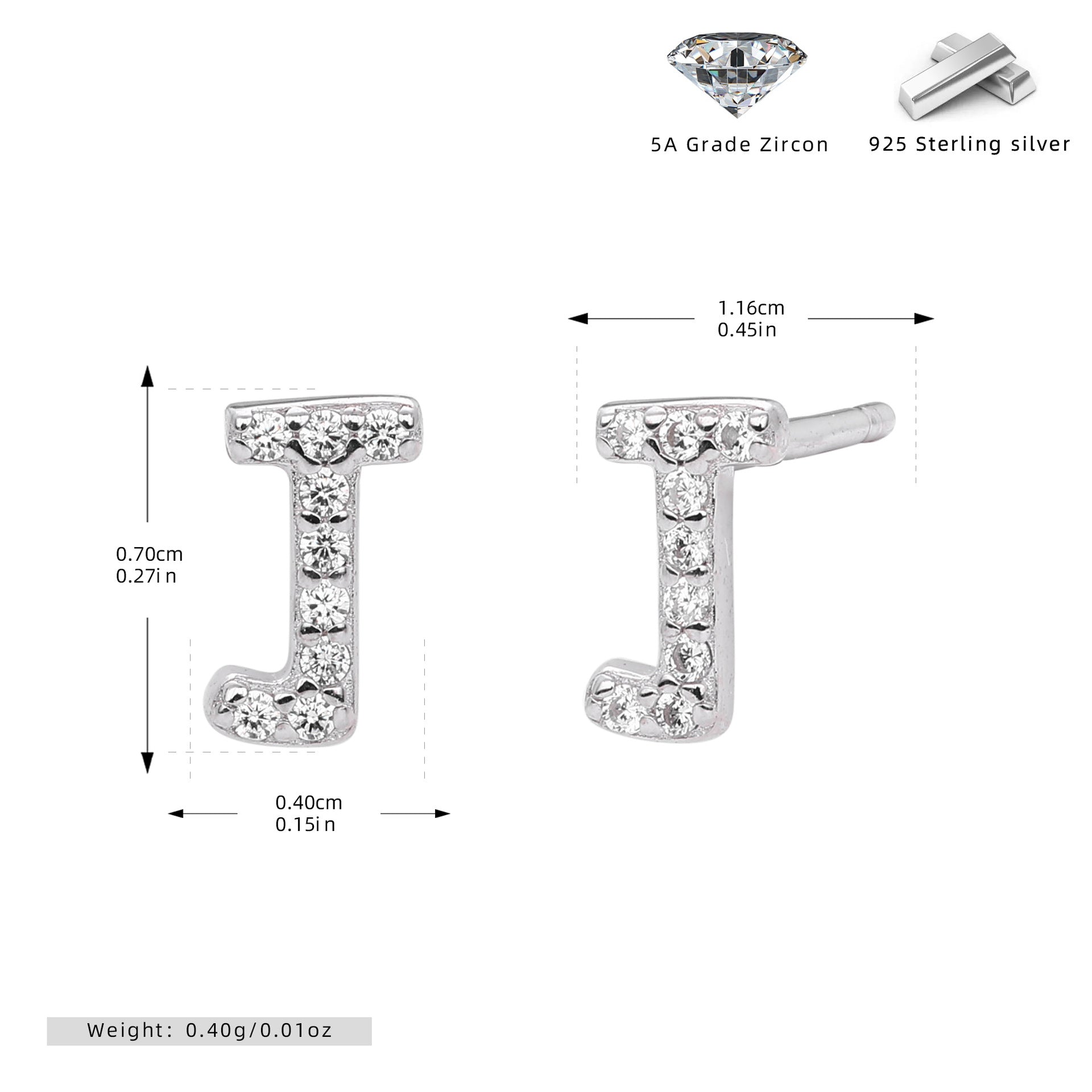 Damen Ohrstecker aus 925 Sterling Silber mit luxuriösem Zirkonbuchstaben R Shop Nory