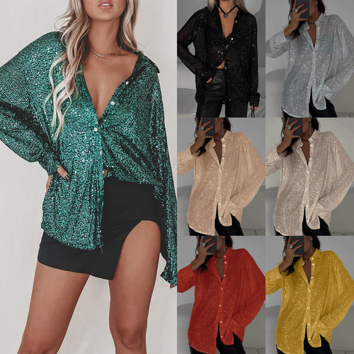 Damen Glitzernde Oversize-Hemdbluse