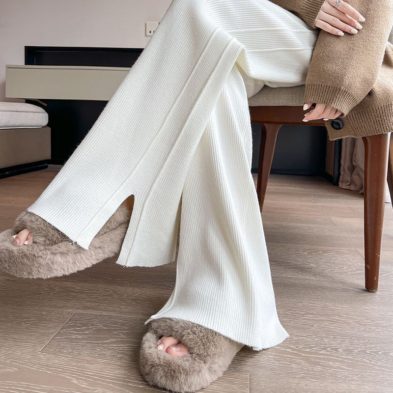 Damen Modische Rippstrick-Hose mit seitlichen Schlitzen Shop Nory