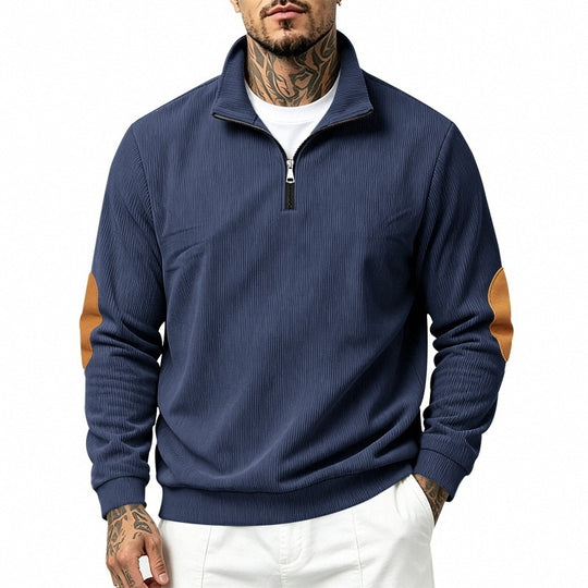 Herren Halbzip-Pullover mit Waffelstruktur und Ellbogen-Patches Shop Nory
