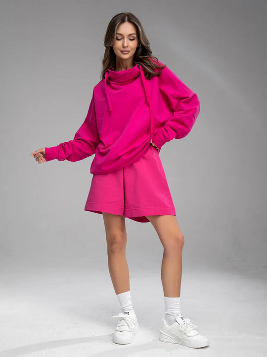 Damen lässiges Oversized Hoodie und Shorts Set Shopnory