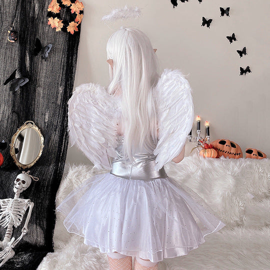 Damen Fantasy Engel-Kostüm mit transparentem Tüllrock und funkelnden Akzenten Shop Nory